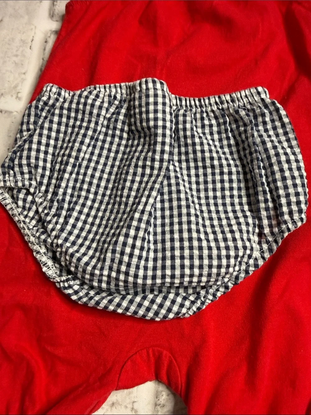 Daddy's Little Firecracker Red Baby One-Piece Bodysuit with Navy Trim